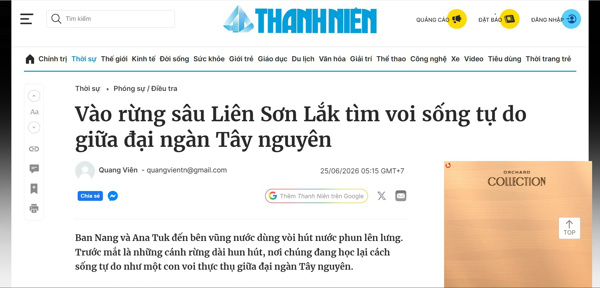 Báo Thanh Niên đưa tin về hành trình Bảo tồn Voi tại xã Liên Sơn Lắk